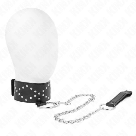 collier 65 cm avec laisse avec clous argentés modèle 3 réglable 36-43 cm x 5 cm