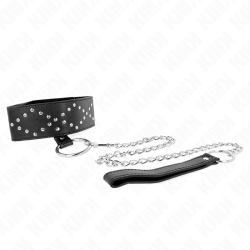 collier 65 cm avec laisse avec clous argentés modèle 3 réglable 36-43 cm x 5 cm