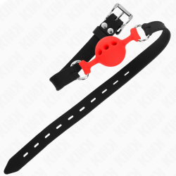 bâillon entièrement silicone 55 x 2 cm avec boule de 4 cm taille s rouge ajustable 35-51 cm