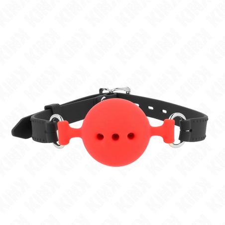 bâillon entièrement silicone 55 x 2 cm avec boule de 5 cm taille l rouge ajustable 35-51 cm