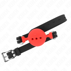 bâillon entièrement silicone 55 x 2 cm avec boule de 5 cm taille l rouge ajustable 35-51 cm