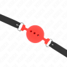 bâillon entièrement silicone 55 x 2 cm avec boule de 5 cm taille l rouge ajustable 35-51 cm