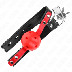 balle dure creuse rouge 4 cm gag bracelet noir 60 x 2 cm ajustable 37-52 cm