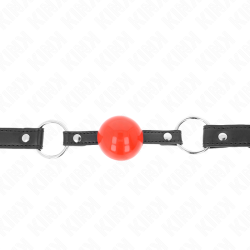 bâillon balle 4 cm avec serrure boule rouge bracelet noir 60 x 2 cm