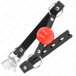 bâillon balle 4 cm avec serrure boule rouge bracelet noir 60 x 2 cm