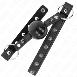 bâillon balle 4 cm avec pointe rivet et snap lock 65 x 2 cm