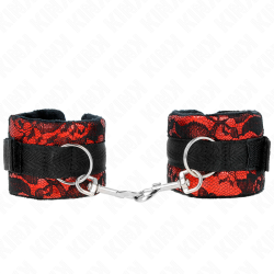 attentes-poignets courtes en dentelle de velours et reliure en nylon rouge - noir 23 x 6,5 cm