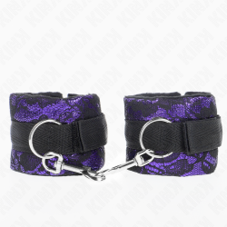 attentes-poignets courtes en dentelle de velours et reliure en nylon violet - noir 23 x 6,5 cm