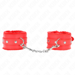 appui-poignets doublés de fourrure premium rouge avec ceinture rouge réglable 17-29 cm x 6 cm