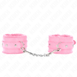 appui-poignets doublés de fourrure premium rose avec ceinture rose réglable 17-29 cm x 6 cm