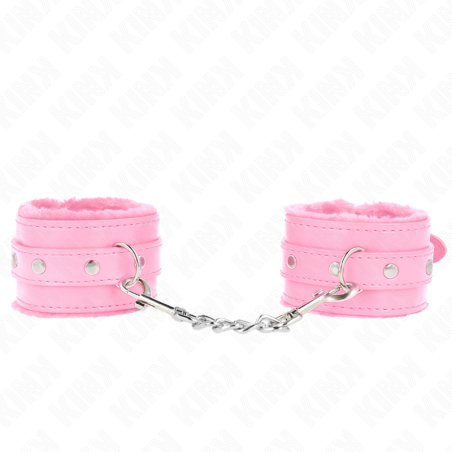 appui-poignets doublés de fourrure premium rose avec ceinture rose réglable 17-29 cm x 6 cm