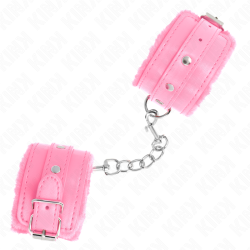 appui-poignets doublés de fourrure premium rose avec ceinture rose réglable 17-29 cm x 6 cm