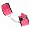 appui-poignets doublés de fourrure premium noir avec ceinture rose framboise ajustable 17-29 cm x 6 cm