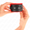 appui-poignets doublés de fourrure premium rouge avec ceinture noire réglable 17-29 cm x 6 cm