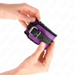 appui-poignets doublés de fourrure premium noir avec ceinture violet - noire réglable 17-29 cm x 6 cm