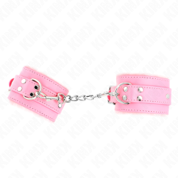 appui-poignets doublés de fourrure rose avec ceinture rose réglable 17-29 cm x 6 cm
