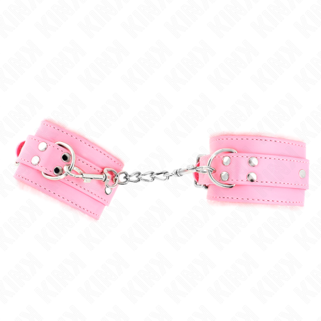 appui-poignets doublés de fourrure rose avec ceinture rose réglable 17-29 cm x 6 cm