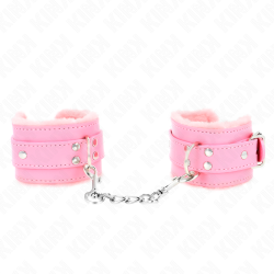 appui-poignets doublés de fourrure rose avec ceinture rose réglable 17-29 cm x 6 cm