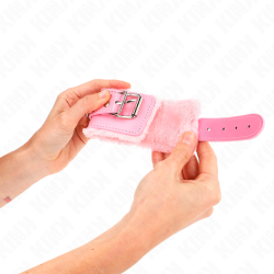 appui-poignets doublés de fourrure rose avec ceinture rose réglable 17-29 cm x 6 cm