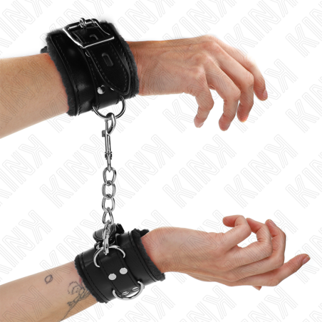 appui-poignets doublés de fourrure noir avec ceinture noire réglable 17-29 cm x 6 cm