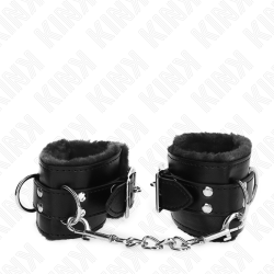 appui-poignets doublés de fourrure noir avec ceinture noire réglable 17-29 cm x 6 cm