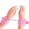 appui-poignets doublés de fourrure avec trous carrés rose et ceinture rose réglable 17-29 cm x 6 cm