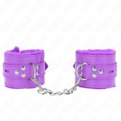 appui-poignets doublés de fourrure avec trous carrés violet et ceinture violet réglable 17-29 cm x 6 cm