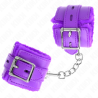 appui-poignets doublés de fourrure avec trous carrés violet et ceinture violet réglable 17-29 cm x 6 cm