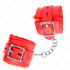 appui-poignets doublés de fourrure avec trous carrés rouge et ceinture rouge réglable 17-29 cm x 6 cm