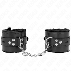 appui-poignets doublés de fourrure avec trous carrés noir et ceinture noire réglable 17-29 cm x 6 cm