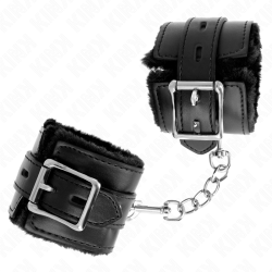 appui-poignets doublés de fourrure avec trous carrés noir et ceinture noire réglable 17-29 cm x 6 cm