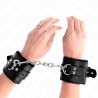 appui-poignets doublés de fourrure avec trous carrés noir et ceinture noire réglable 17-29 cm x 6 cm
