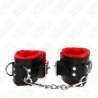 appui-poignets doublés de fourrure avec trous carrés ceinture rouge et noire réglable 17-29 cm x 6 cm