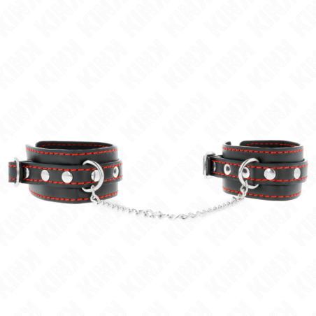 petites retenues-poignets noires avec doublure rouge réglable 14-24 cm x 3,5 cm