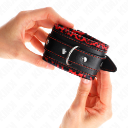appui-poignets doublés de fourrure rouge - noir réglable 17-29 cm x 6 cm