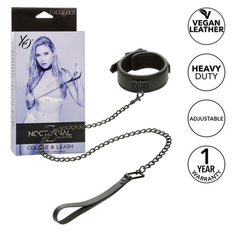 nocturnal collier et laisse en cuir réglable noir