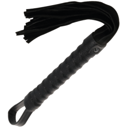 fouet de bondage noir avec manche en cuir