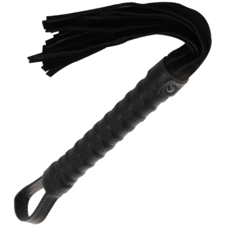 fouet de bondage noir avec manche en cuir