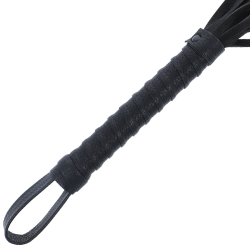 fouet de bondage noir avec manche en cuir