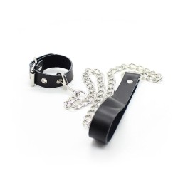 collier pénis et bracelet en cuir avec chaîne métallique