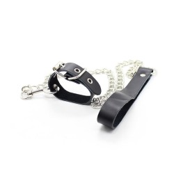collier pénis et bracelet en cuir avec chaîne métallique