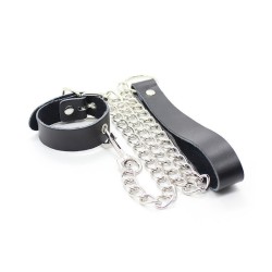 collier pénis et bracelet en cuir avec chaîne métallique