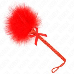 baguette en corde de nylon avec plumes chatouillantes et noeud rouge 25 cm