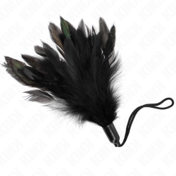 plumes chacouillées avec manche corde base plastique 15 cm