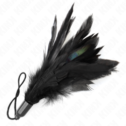 plumes chacouillées avec manche corde base plastique 15 cm