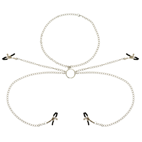 ohmama fetish 4 pinces à tétons avec collier chaîne