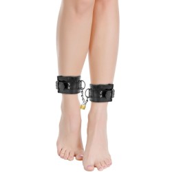 menottes de cheville réglables en cuir noir avec cadenas