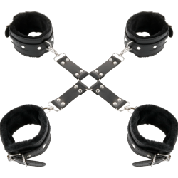 menottes en cuir pour pieds et mains noir