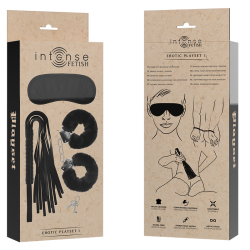 fetish playset érotique 1 avec menottes, masque aveugle et flogger