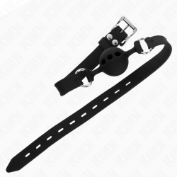 bâillon entièrement silicone 55 x 2 cm avec boule de 4 cm taille s noir ajustable 35-51 cm